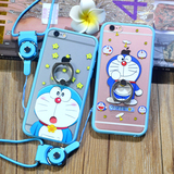 哆啦A梦iphone6plus手机壳苹果6s带挂绳挂脖指环i5s蓝胖子叮当猫