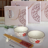 批发陶瓷青花瓷碗手绘碗手彩碗日式碗筷礼品餐具套装花开富贵套装