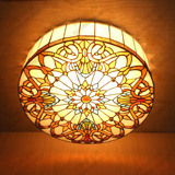 直销蒂凡尼复古创意吸顶灯圆形田园彩色玻璃美式乡村灯客厅卧室灯