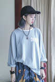 2016初秋欧美韩版简约纯色个性字母印花宽松大码长袖圆领T恤女