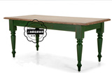 美式新古典实木家具定制长方形餐桌墨绿色原木做旧简约欧式复古