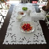 田园布艺现代简约中式绣花餐桌布桌垫茶几巾桌旗盖巾《白色玫瑰》