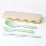 创意小麦秸秆筷子勺子叉子三件套 便携套装 环保旅行餐具