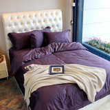美式高档60S长绒棉贡缎绣花四件套全棉简约皇冠紫色床上用品1.8m