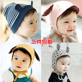 漂亮时尚系带防风纯棉宝宝套头帽新生婴儿保暖防着凉全棉男女童帽