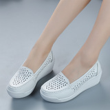 天天特价春夏新款厚底松糕鞋软底白色真皮鞋坡跟舒适透气妈妈鞋