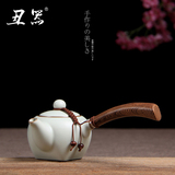 丑器汝窑侧把壶单茶壶陶瓷茶具功夫茶具单品冰裂玲珑紫砂开片木柄