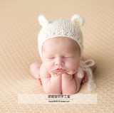 儿童摄影新生儿拍照造型帽子 手工编织宝宝马海毛毛线帽 小熊帽子