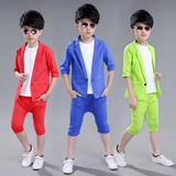 男童小西装套装小礼服夏季韩版小男孩休闲短袖演出服儿童三件套潮