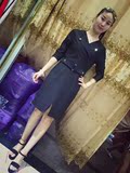 2016秋季新款伊莎美尔专柜正品时尚翻领修身显瘦系带连衣裙女装