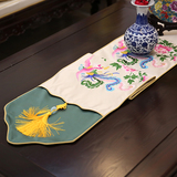 罗曼时光 新中式古典茶几布艺桌旗花鸟画餐桌布古典床旗 中国风