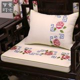仿古典红木沙发坐垫带靠背 实木中式棉麻刺绣花家具座垫椅子坐垫