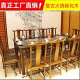 厂家直销 特价批发碳化实木火锅桌椅组合 方形灶式实木火锅桌