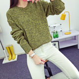 外穿女学生韩版潮上衣宽松套头短款纯色圆领毛衣单件常规长袖