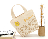 日本杂志款超可爱小黄鸡图案原生态厚实帆布便当包女饭盒袋手提包