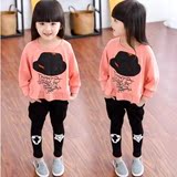 女童套装2016春装新款韩版儿童宝宝棉长袖蝙蝠衫打底裤两件套童装