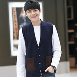 春季男士开衫马甲韩版时尚针织衫纯色薄款羊毛衫青年修身大码外套