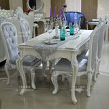新古典餐桌椅组合欧式餐厅家具长方形后现代实木雕花简约白色餐台