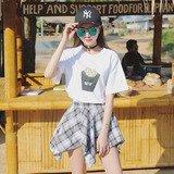 小鹿要飞 卡通薯条印花T恤 2016春夏新款韩版显瘦纯色短袖T恤衫女