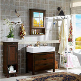 美式中橡木实木浴室柜组合落地卫生间洗淑面盆柜镜柜小户型台上盆