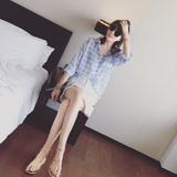 【FEELROOM】夏季新款   韩版薄料防晒五分袖格子衬衫 女3色