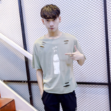 夏季个性破洞短袖T恤男士韩版林弯弯半袖潮流青少年学生日系宽松