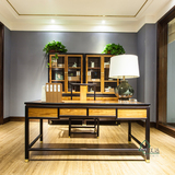 德仕邦 现代中式别墅书房实木书桌椅 新中式样板房复古写字桌家具