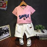 2016韩版潮童装男童男孩时尚字母粉色纯棉T恤长袖V领体恤衫上衣潮
