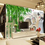 大型高清无缝客厅电视背景壁布 3D立体圆圈竹子风景墙纸壁画