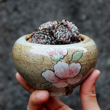 迷你多肉花盆 陶瓷小花盆 手绘复古多肉植物花盆 创意个性 粗陶罐
