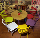 宜家休闲实木橡胶木餐椅 温莎椅 咖啡厅彩色餐厅椅子孔雀椅箭椅