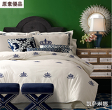 美式纯棉刺绣四件套欧式全棉样板房床上用品1.82.0m被套4套件家纺
