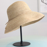 特细出游防晒拉菲草帽子 女夏韩版 可折叠大檐沙滩防紫外线遮阳帽