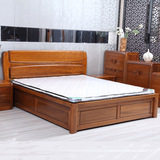 全实木床高端进口金丝柚木气压床1.8米双人床气压高箱床简约现代