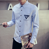 2016夏季男士休闲长袖亚麻布白衬衫韩版时尚修身纯色男装衬衣 潮