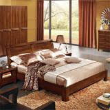 新中式现代实床木胡桃木色双人床简约床1.8米储物高箱床宜家1.5m