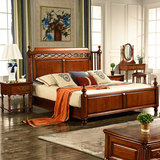 美式乡村实木床1.8米欧式双人床卧室家具储物床简欧田园 红橡木床
