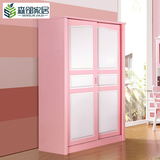 儿童衣柜实木女孩公主粉色衣橱两门整体衣柜卧室家具组合木质衣柜