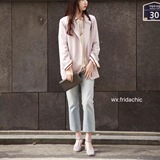 韩国代购东大门正品双排扣大口袋短款气质粉色纯色小西装外套女