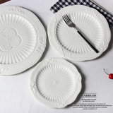 叶纹浮雕 创意陶瓷西餐盘子纯白蛋糕盘欧式点心水果盘牛排盘菜盘