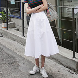 WOMEN新款韩国气质设计单排扣伞状双层高腰显腿长蓬蓬半身中长裙