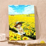 自油自画diy儿童数字油画 卡通女孩儿童房装饰画 填色风景向日葵