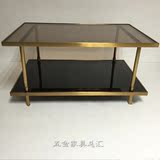钢化玻璃现代茶几简约长方形茶几不锈钢架拉丝黄铜色小户型矮桌子
