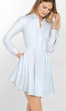 【美国代购】Express 长袖衬衣式喇叭连衣裙 白色现货