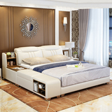 多功能储物现代软包真皮床现代简约1.8米皮床榻榻米床卧室婚床