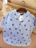 ◆ZOWZOW◆呛口小辣椒SUN系列菠萝条纹衬衫Z16117蓝条纹短袖上衣