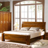 全实木床1.8 1.5米双人床实木床橡木床气压高箱胡桃木色实木床
