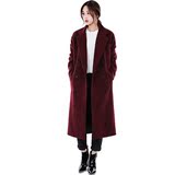 冬季新款韩版毛呢大衣 女士超长款宽松加棉加厚 羊绒外套 大码女