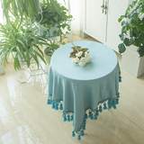 雪尼尔欧式桌布餐桌布艺地中海蓝高档小圆桌布茶几布台布现代简约
