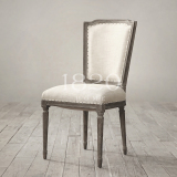 法式美式复古实木椅 麻布面料铆钉餐椅/书桌椅 橡木餐椅